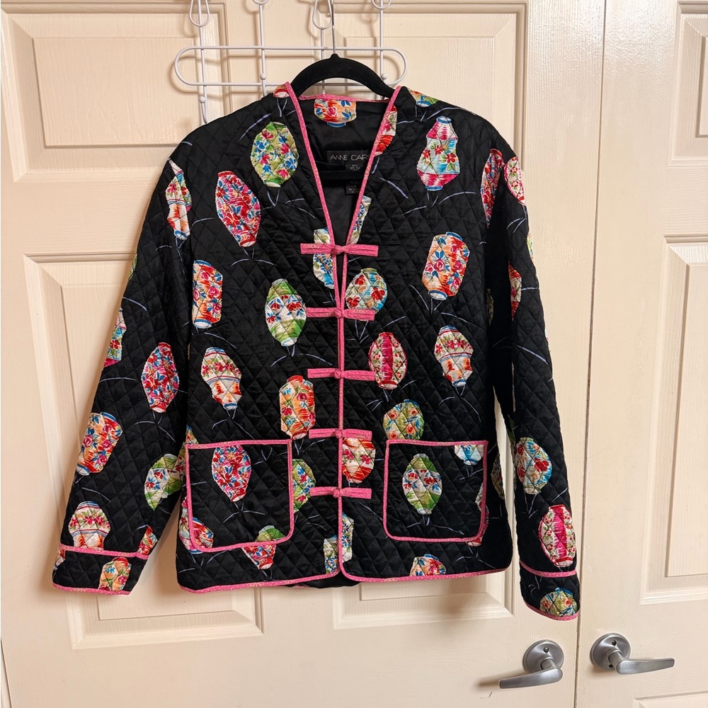 VTG 90s Y2K Lantern Chinese Style Anne Carson 100% silk Quilted Jacket
